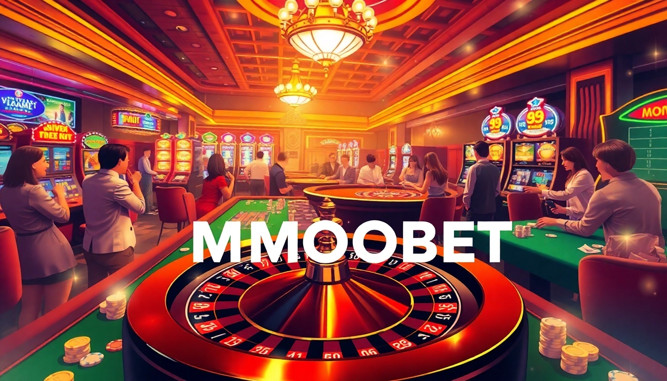 Feel the thrill of gambling with MMOOBET at a vibrant casino table surrounded by excited players.